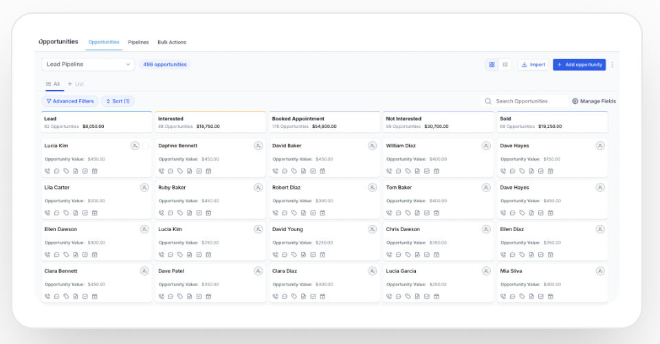 WeLevel CRM visual sales pipeline with drag-and-drop opportunity management