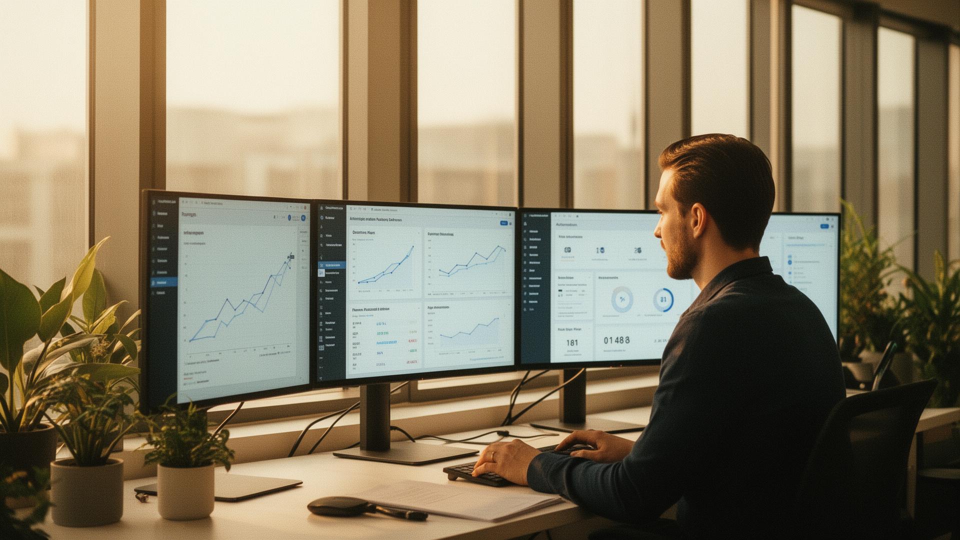 Business owner reviewing growth metrics
