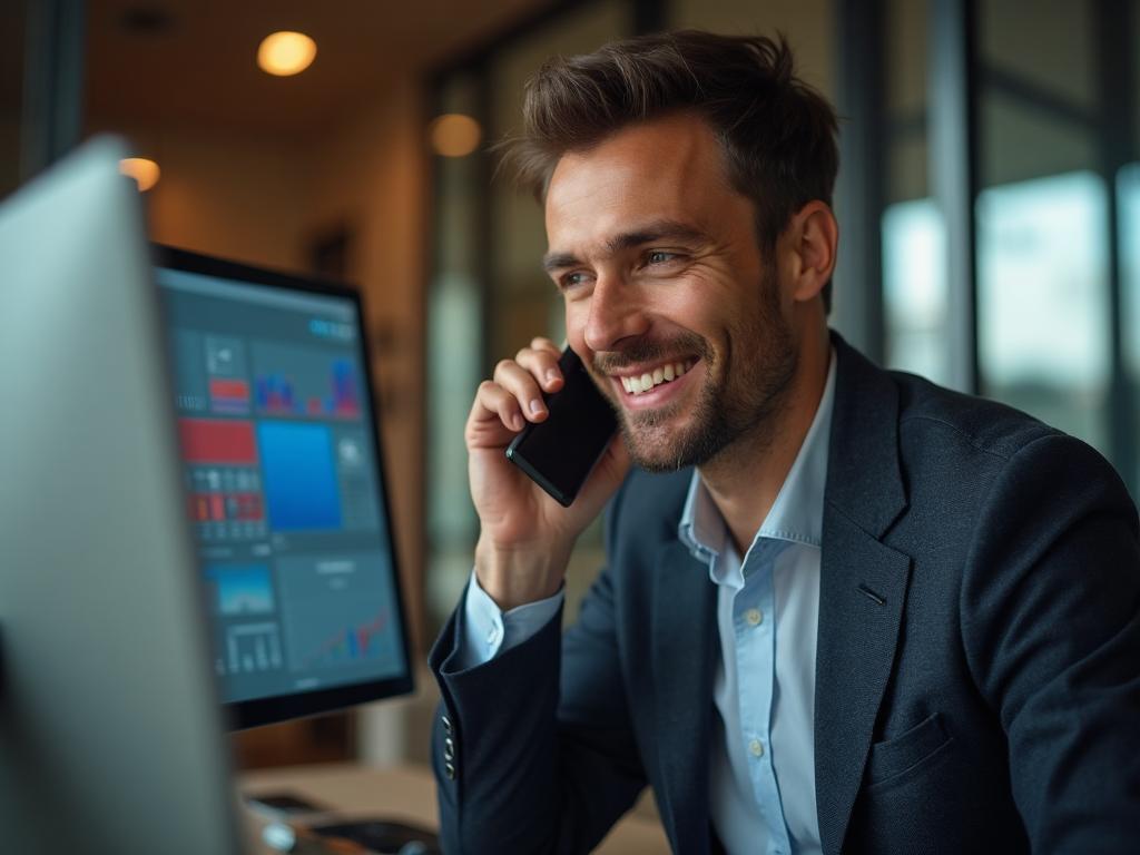 Sales professional closing deals on phone