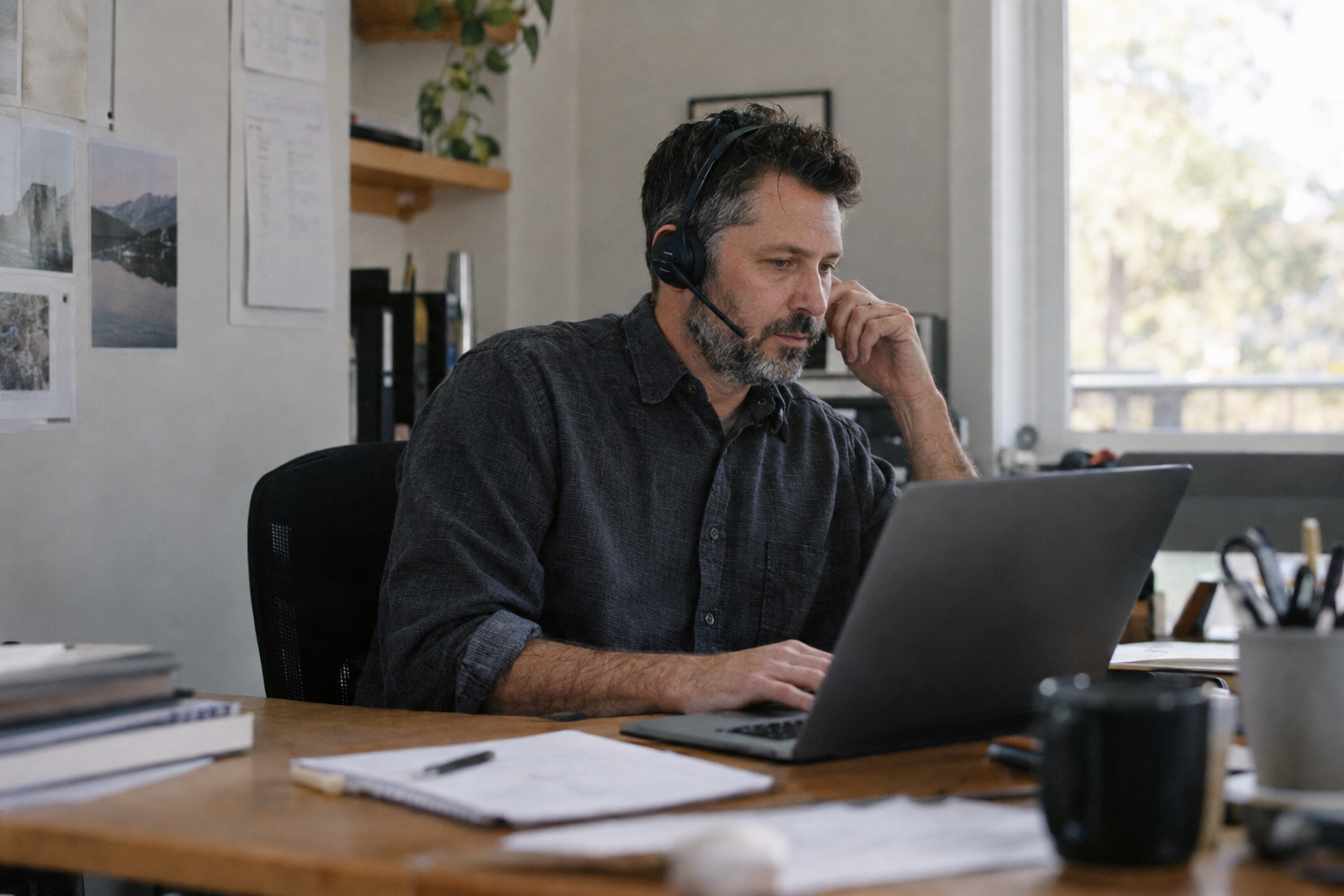 Sales leader responding to a new opportunity from his office